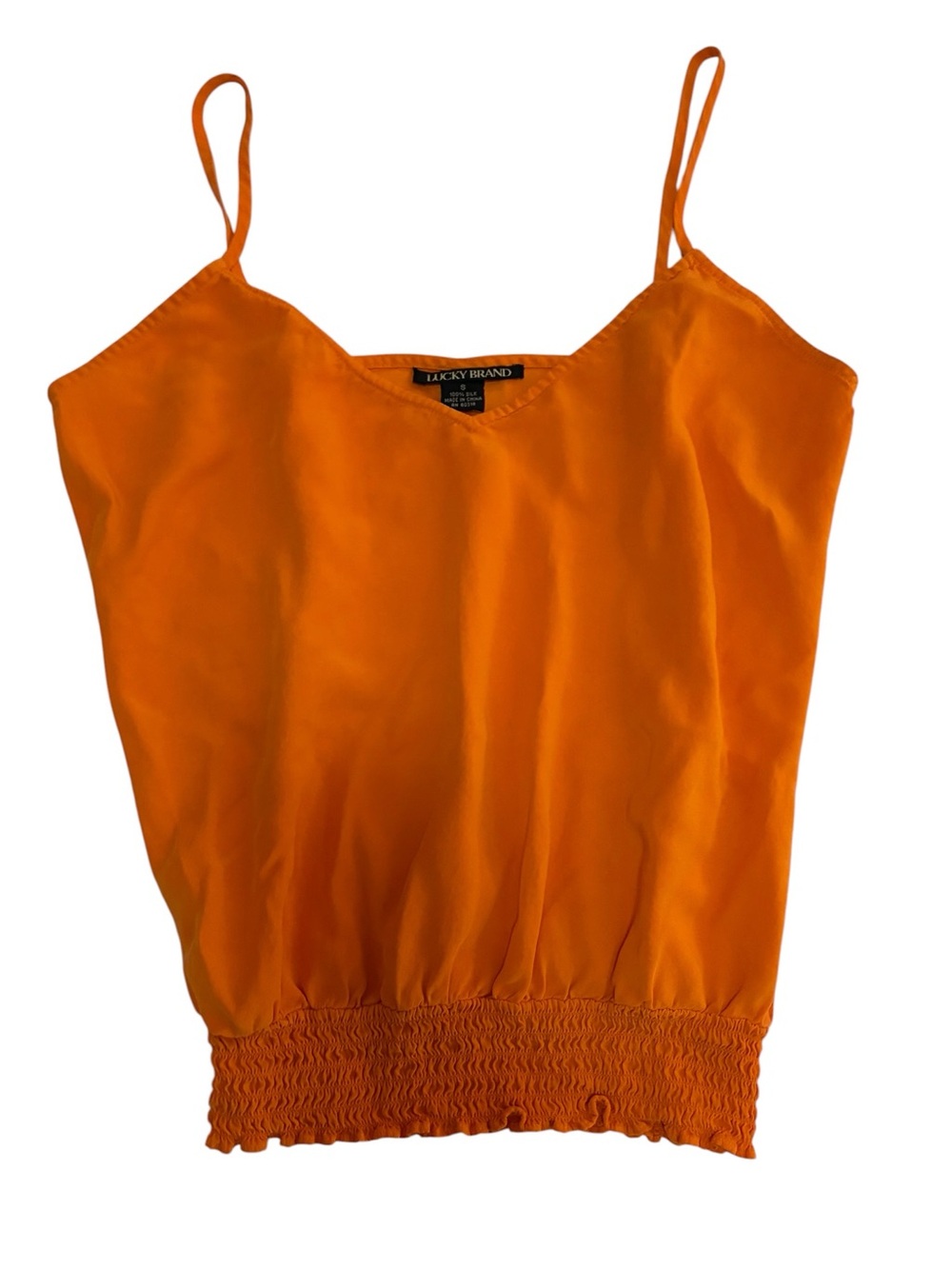 EUC Lucky Brand Orange Smocked Camisole Women's Small Boho Flowy Summer Tank